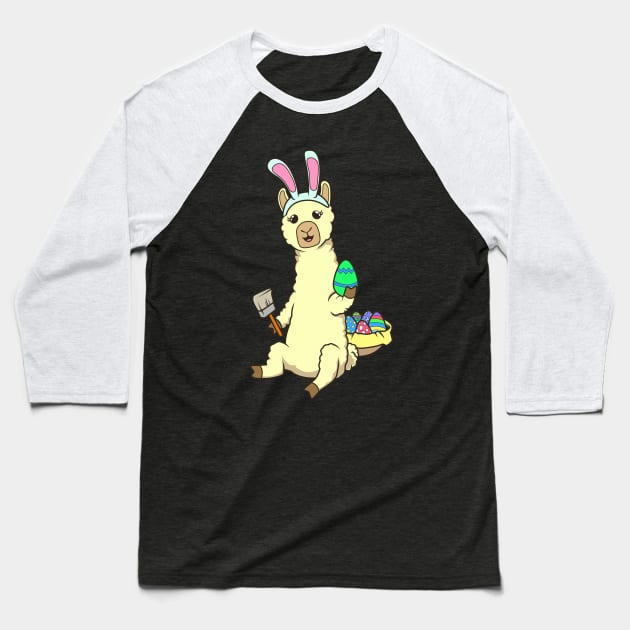 Easter - Cute llama painting Easter eggs Baseball T-Shirt by Modern Medieval Design